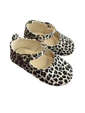 GAP Baby Leopard Animal Print Corduroy Mary Jane Walker Flat Shoes With Grips
